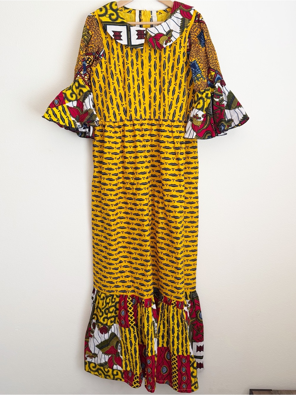 Hollantex Ankara Wax Print Maxi Dress Flare Sleeve Artisan Maximalist African L